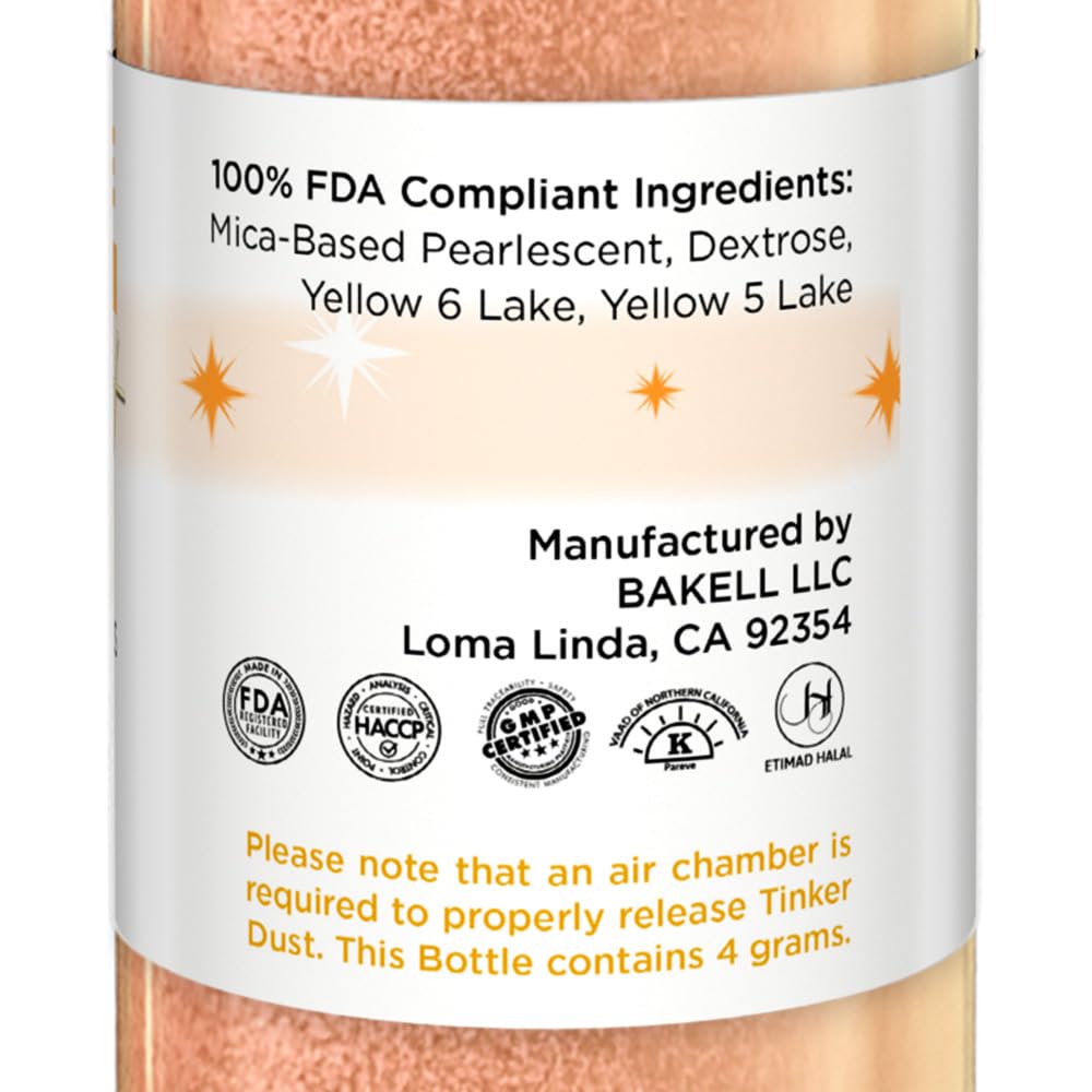 Bakell - Neon Orange Tinker Dust (4g, 1x Mini Spray Pump) Edible Glitter for Food, Desserts, and Beverages!