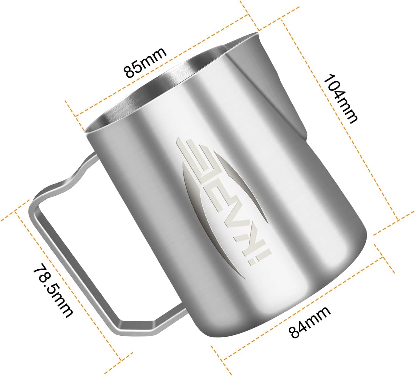 IKAPE Espresso Milk Pitcher, Espresso Steaming Pitcher with Sharp Spout for Espresso Barista Tool, 15.4 oz / 450ml Milk Frothing Jug (Silver)