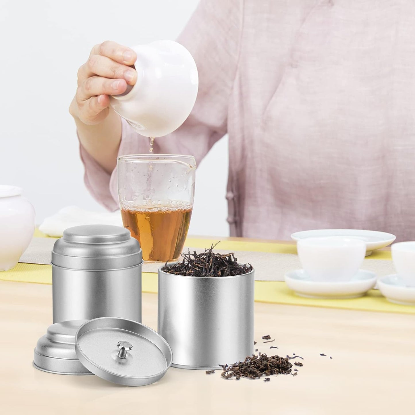 Tea Tin with Airtight Double Lids for Loose Leaf Tea Storage, 8 Oz Kitchen Small Tin Can and Tea Canister for Tea Coffee Sugar Candy Spices Christmas Gift(6 PACK)