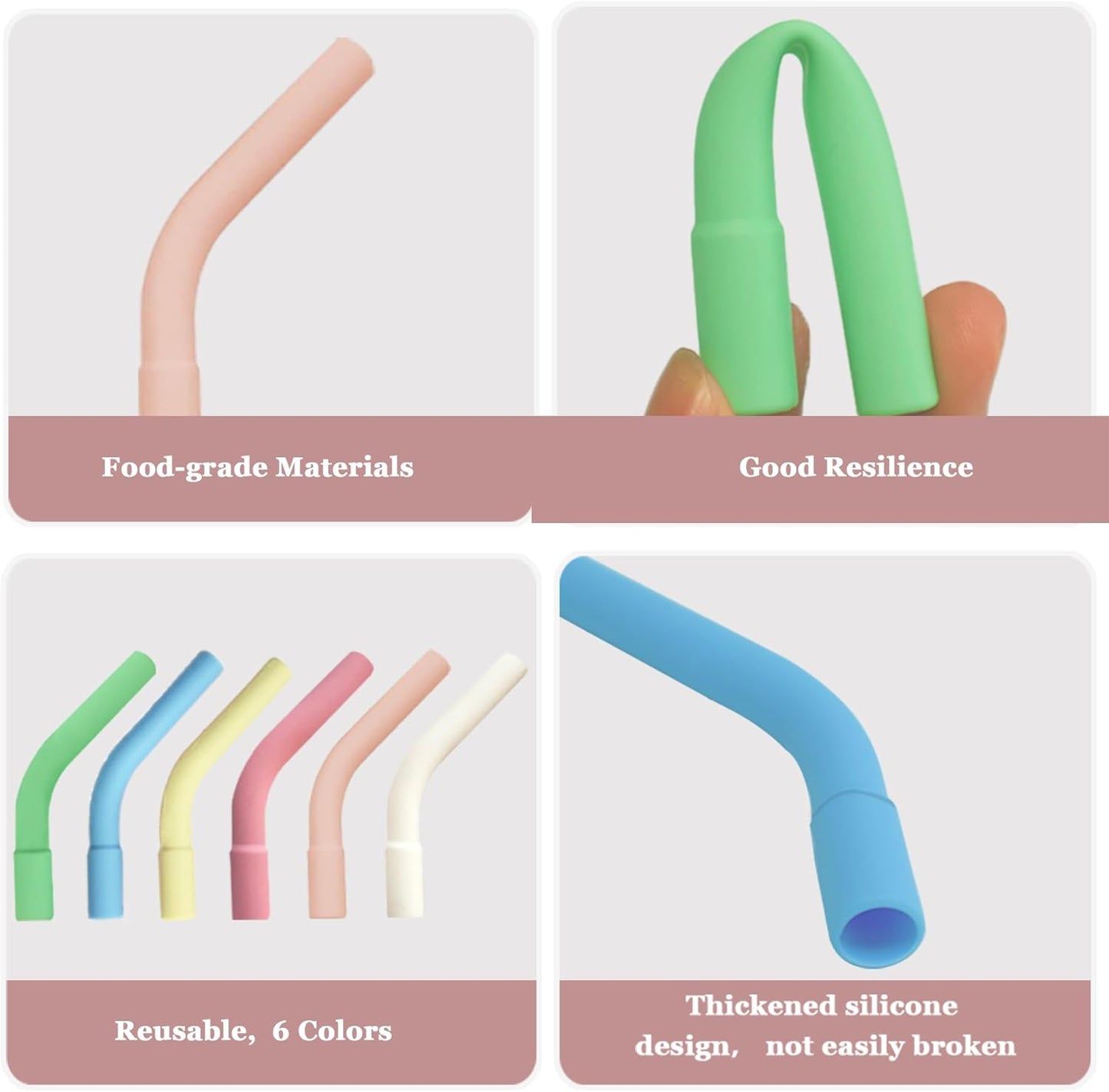 6 Pcs Reusable Color Silicone Straw Tips with 6 Pcs Clear Plastic Straws Compatible with Stanley 40/30 oz Cup Tumbler 8mm Drinking Long Straws with Flex Elbow Silicone Covers, 1 Cleaning Brush