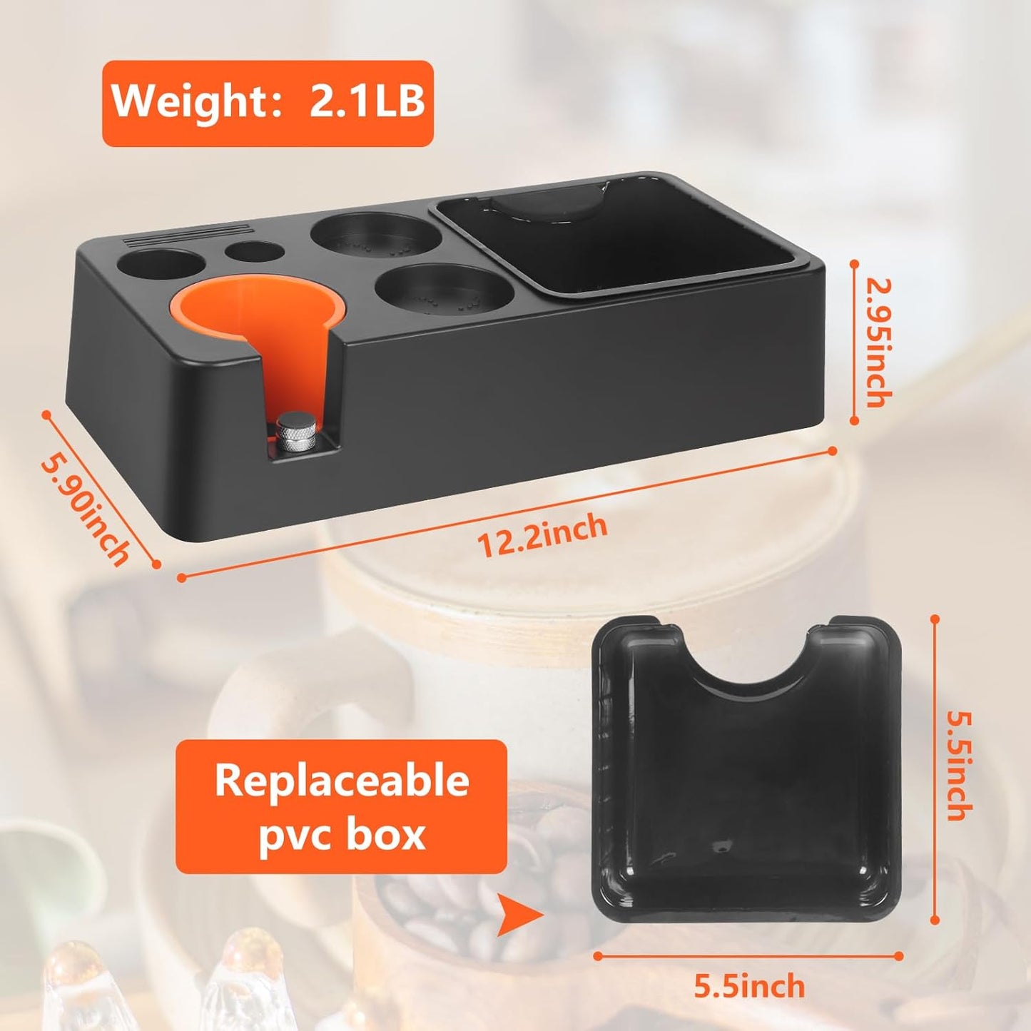 Espresso Knock Box with Storage – 3-in-1 Coffee Organizer & Espresso Tamping Station for 51mm, 53mm, 58mm Tamper – Non-Slip Base, Removable Knock Bin – Barista Accessories Holder for Espresso Machine