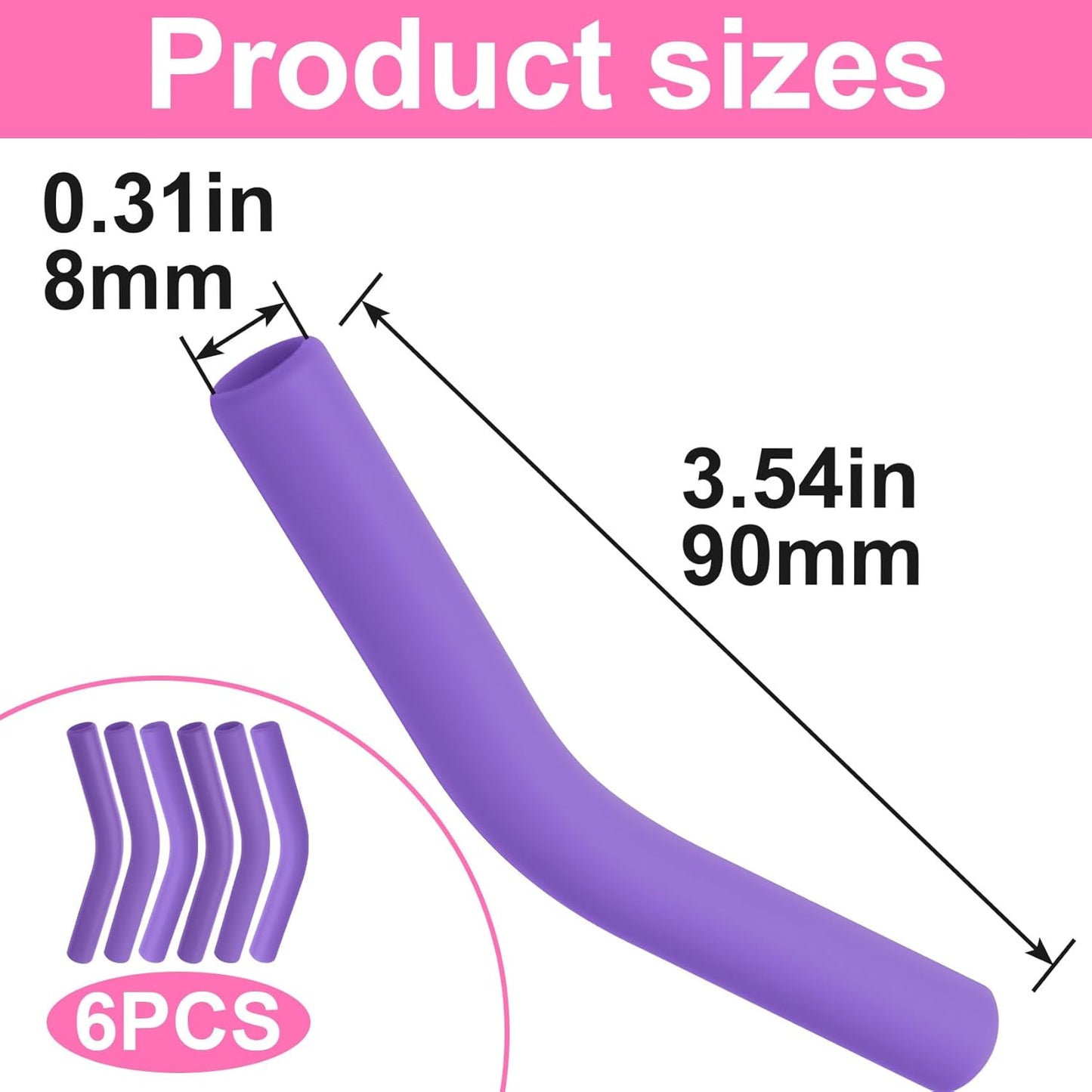 6pcs Food-Grade Silicone Straw Tips, Reusable Metal Straw Elbows Tips, Temperature Resistant Rubber Straw Covers Replacement Tip for 5/16" Stainless Steel Straws - Dark Purple