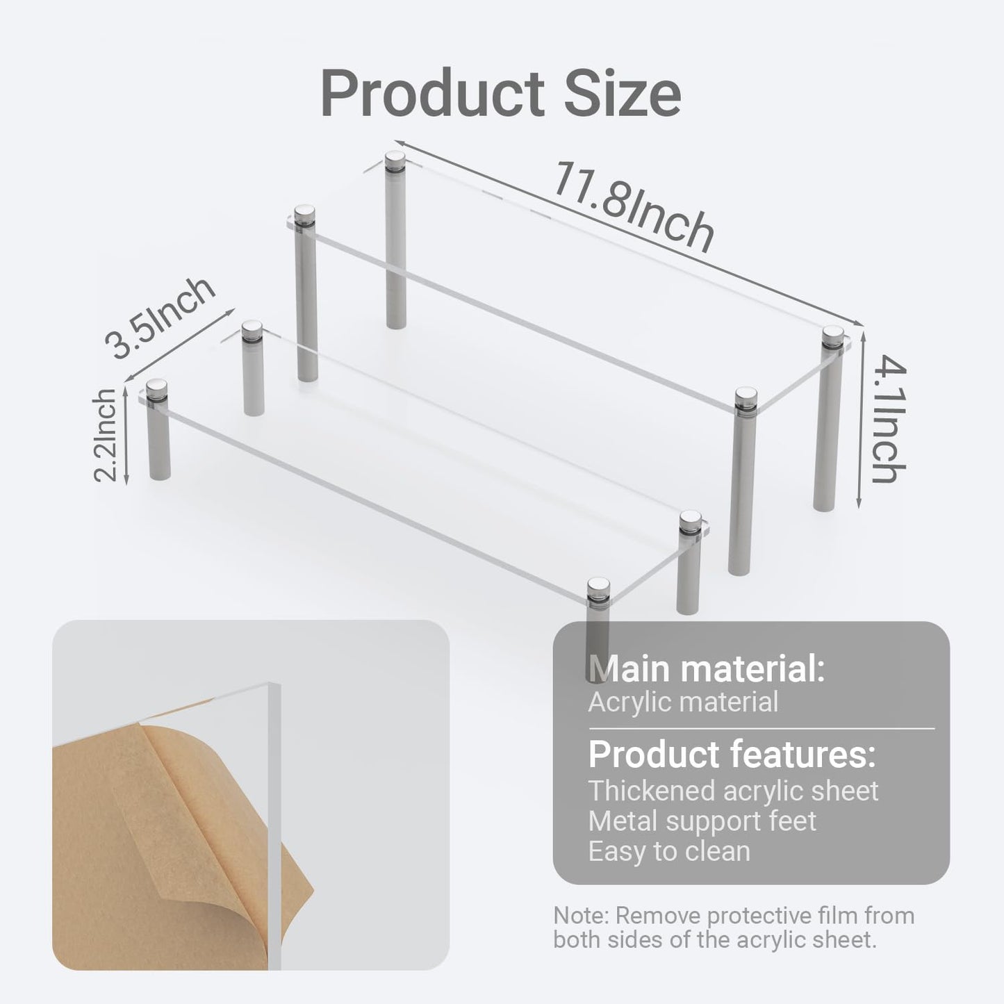 2Pcs Acrylic Riser, Display Stand Clear Shelf for Cupcake Food Desserts Holder Cosmetic Products Tabletop Use and More (Medium)