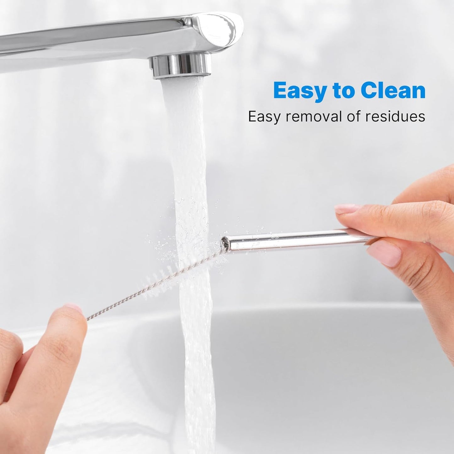 2 Pcs Stainless Steel Straw with Silicone Tips for 30 oz Stanley Tumbler, Repeatable 30 oz Metal Straws for Stanley Adventure Quencher Travel Tumbler Cup, BPA Free（Light Blue）