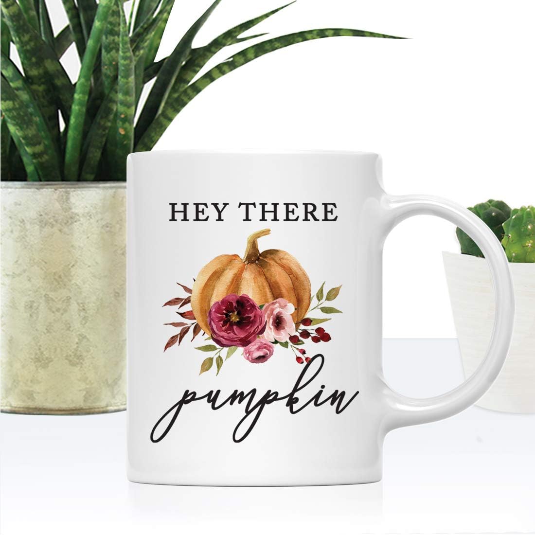 Andaz Press Fall Burgundy Marsala 11oz. Ceramic Coffee Tea Mug, Hey There Pumpkin, 1-Pack, Pumpkin Floral Graphic, Birthday, Friend, Family, Coworker, Autumn Season, Festive Holiday Ideas