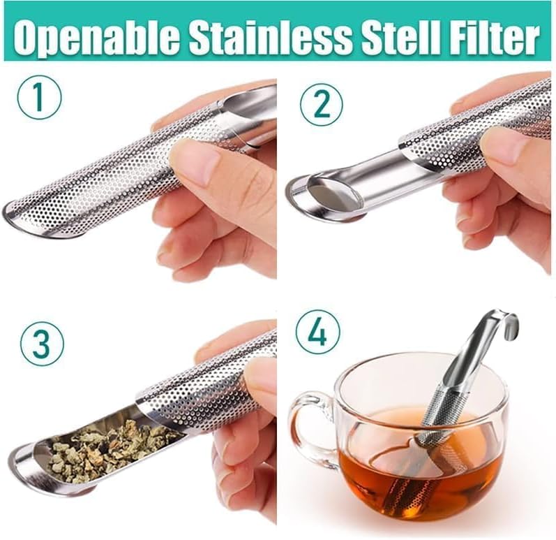 Stainless Steel Tea Diffuser, 2025 New Tea Artifact Creative Pipe Tea Infuser Mesh Strainer with Hanging Hook Handle, Universal Fine Holes Tea Interval Diffuser for Loose Tea Leaf Coffee Etc (4)