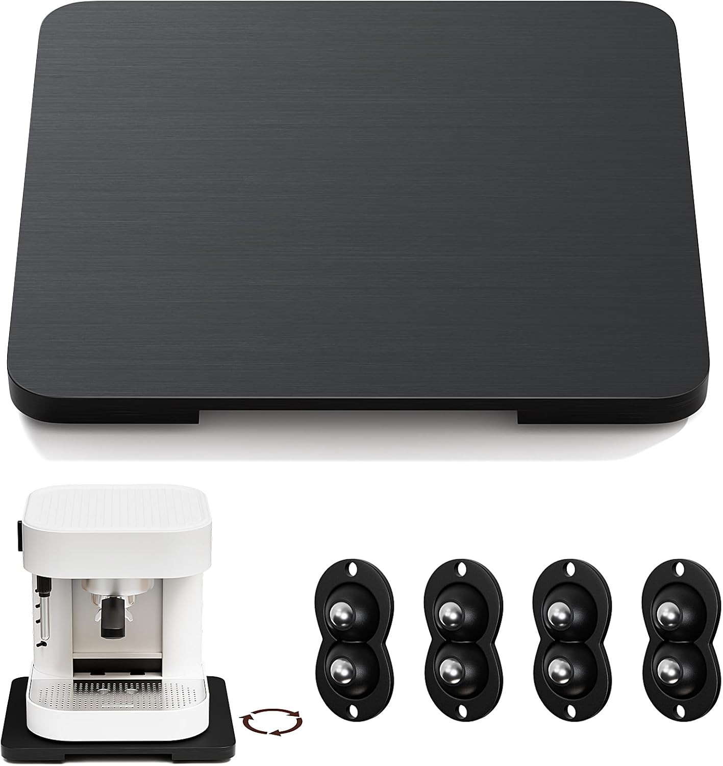 GuanQiao 360° Rotation Appliance Slider for Coffee Maker & Heavy Kitchen Appliance, Bamboo Rolling Tray for kitchen Counter, Sliding Tray with Premium Wheels (Black, 13.9"×11.6")