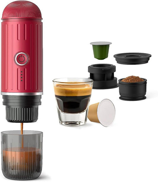 BENFUCHEN Portable Electric Espresso Machine, Travel Coffee Maker for Camping, On the Go Car Coffee Maker Self-Heating with USB-C, With Ground Coffee & N Espresso Capsule for RV/Hiking/Office, Red
