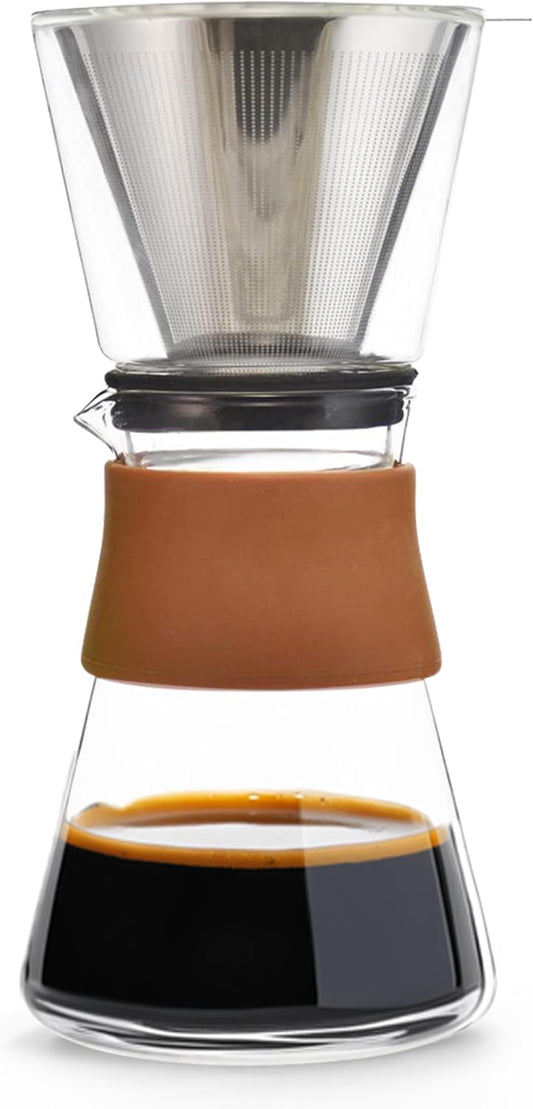 GROSCHE Amsterdam Glass Pour Over Coffee Maker - Single Cup Manual Dripper Brewer w/Removable Glass Top & Permanent Stainless Steel Filter - 27.6 fl oz - Ideal for Home, Camping, & On-the-Go Brewing