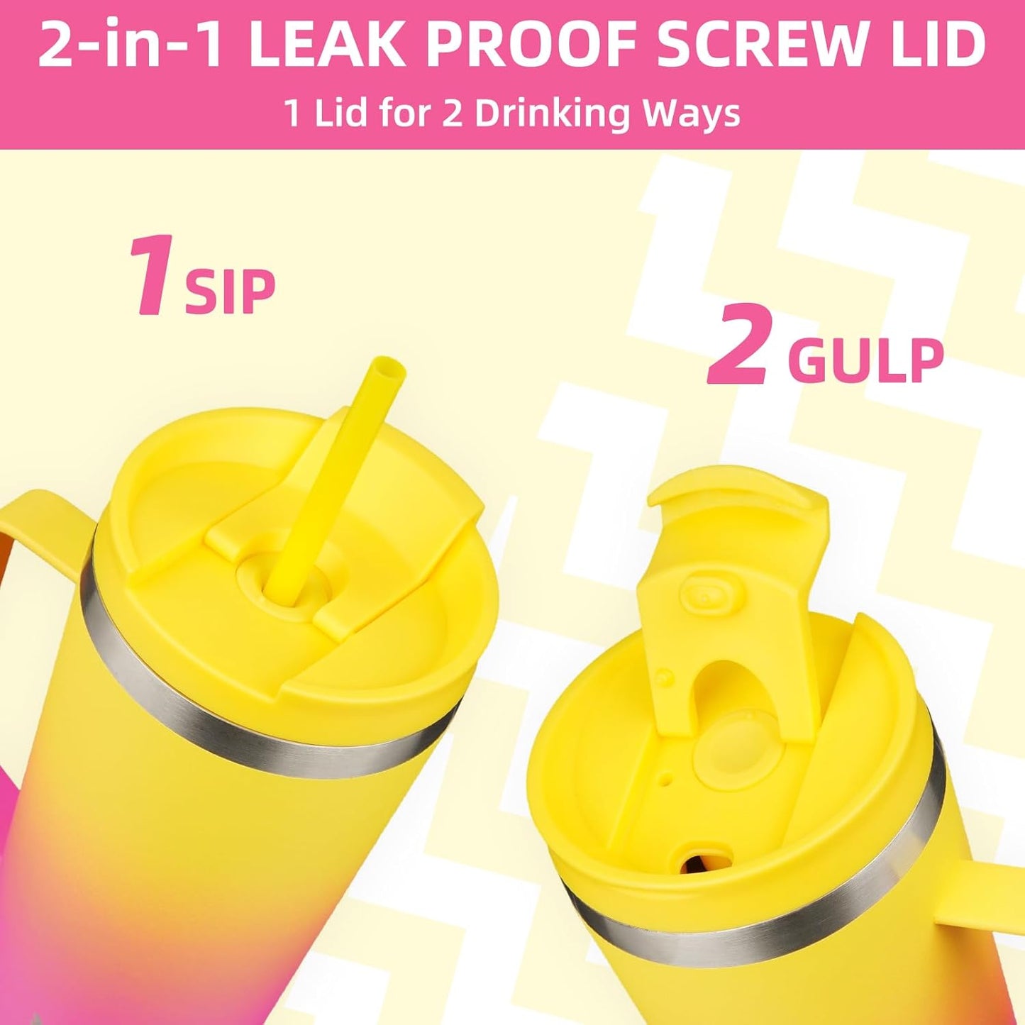 BJPKPK Insulated Tumbler with Handle, 18oz Insulated Tumblers with Lid and Straw, Stainless Steel Metal Water Bottles, Coffee Travel Mugs, Cups, Pink & Yellow Rose