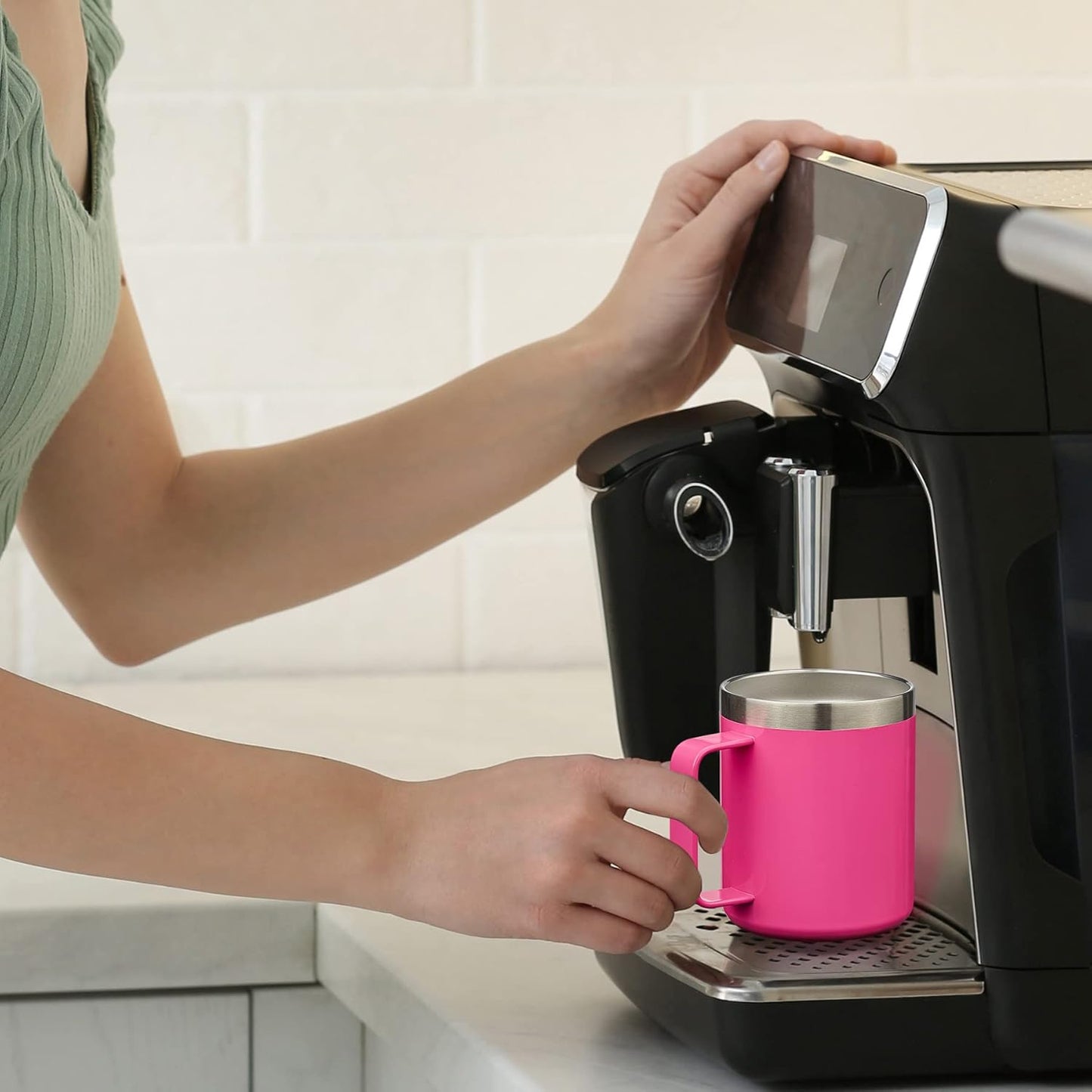 ALOUFEA 12oz Insulated Coffee Mug Cup with Handle, Stainless Steel Travel Coffee Mug with Flip Lid, Double Wall Vacuum Coffee Tumbler,Apricot