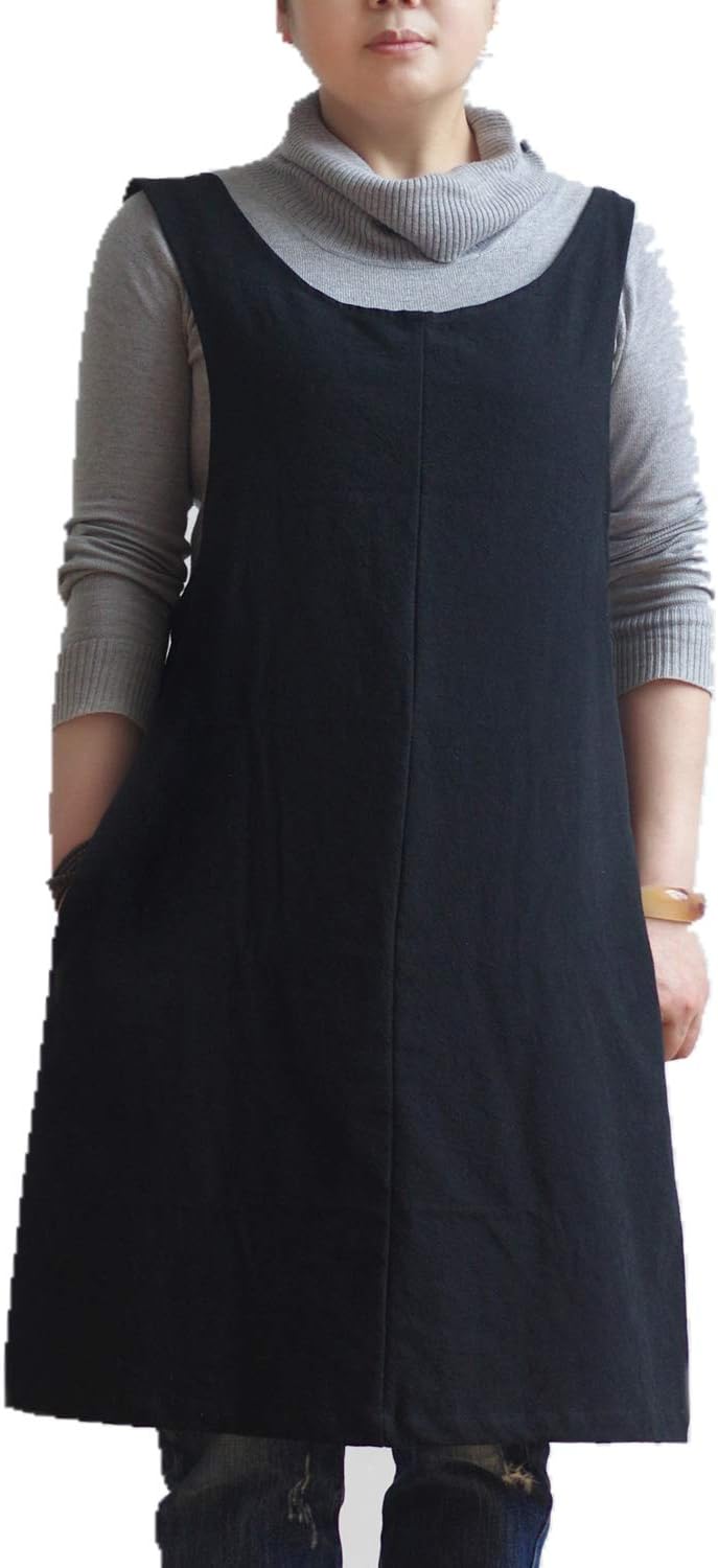 Cotton Linen Japanese Apron Halter Cross Back Bandage X Shape Aprons Two Pockets