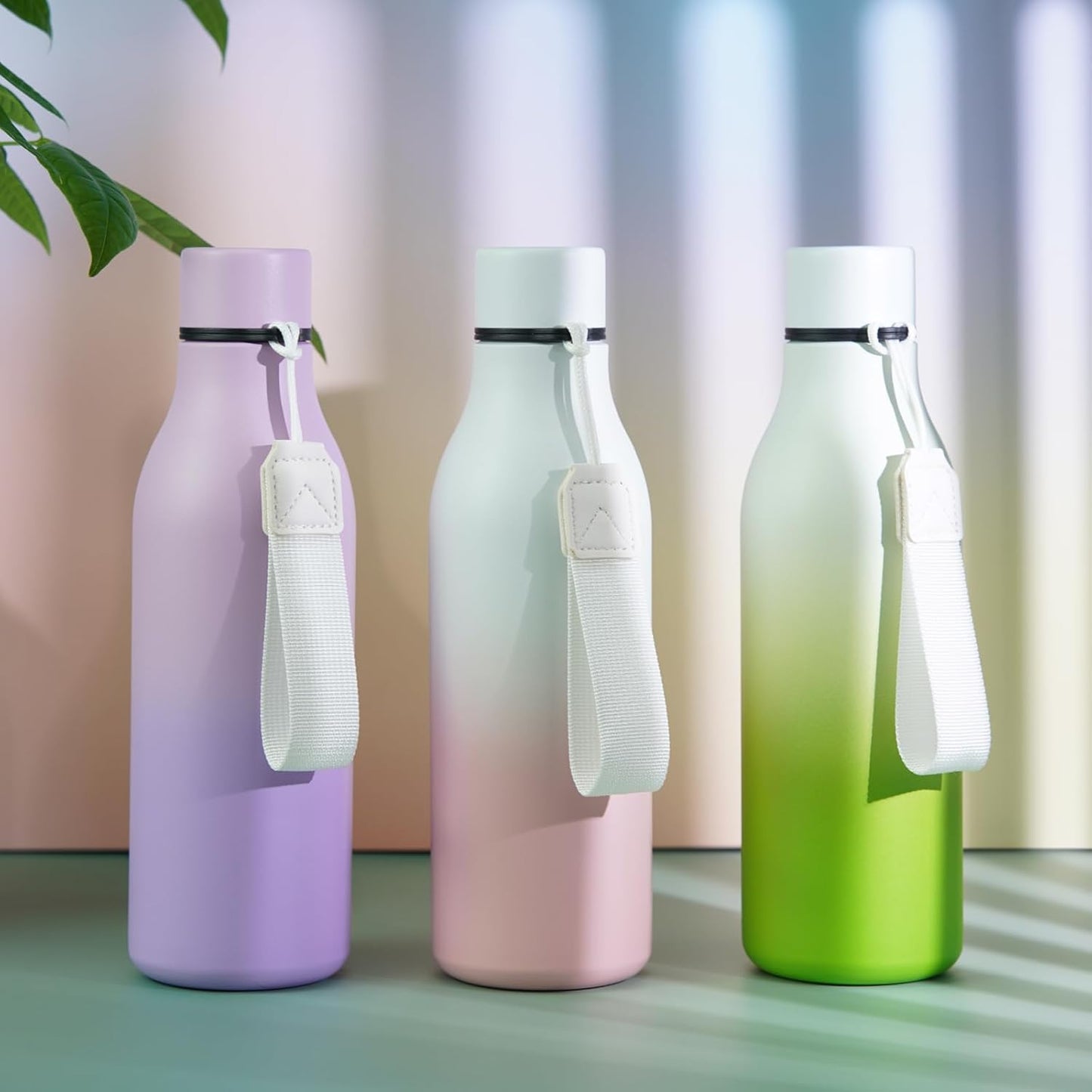 BJPKPK Insulated Water Bottles, 18 oz Stainless Steel Metal Water Bottle with Strap, BPA Free Leak Proof Thermos, Mugs, Flasks, Reusable Water Bottle for Sports & Travel, Graceful Pink