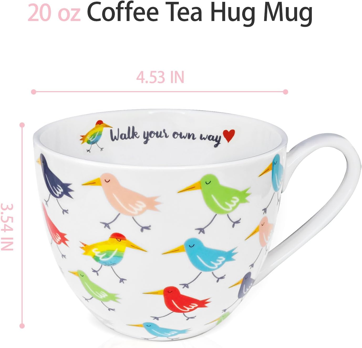 Birds Mugs for Daily Coffee and Tea, Premium 20 oz Bone China Coffee Tea Hug Mug, Perfect Holiday and Birthday Gift for Bird Lovers, Designed in England by Harvest Green Studio