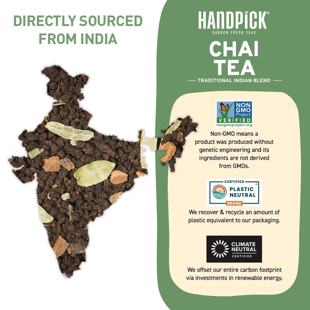 HANDPICK, Premium Chai Tea Loose Leaf (340g/12oz) | Blend Of Black Tea - Masala Chai Tea With Cinnamon, Cardamom, Cloves & Black Pepper | Resealable Ziplock Pouch