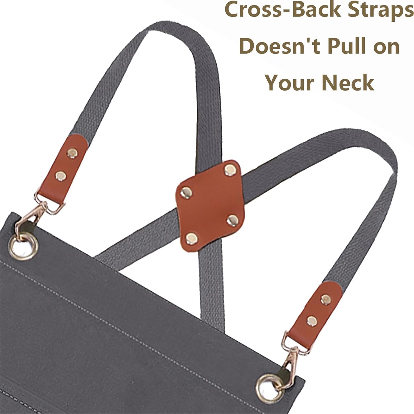 AFUN Chef Aprons for Women Men with Large Pockets, Cotton Canvas Cross Back Water Repellent Work Apron, Size M to XXL (Grey)