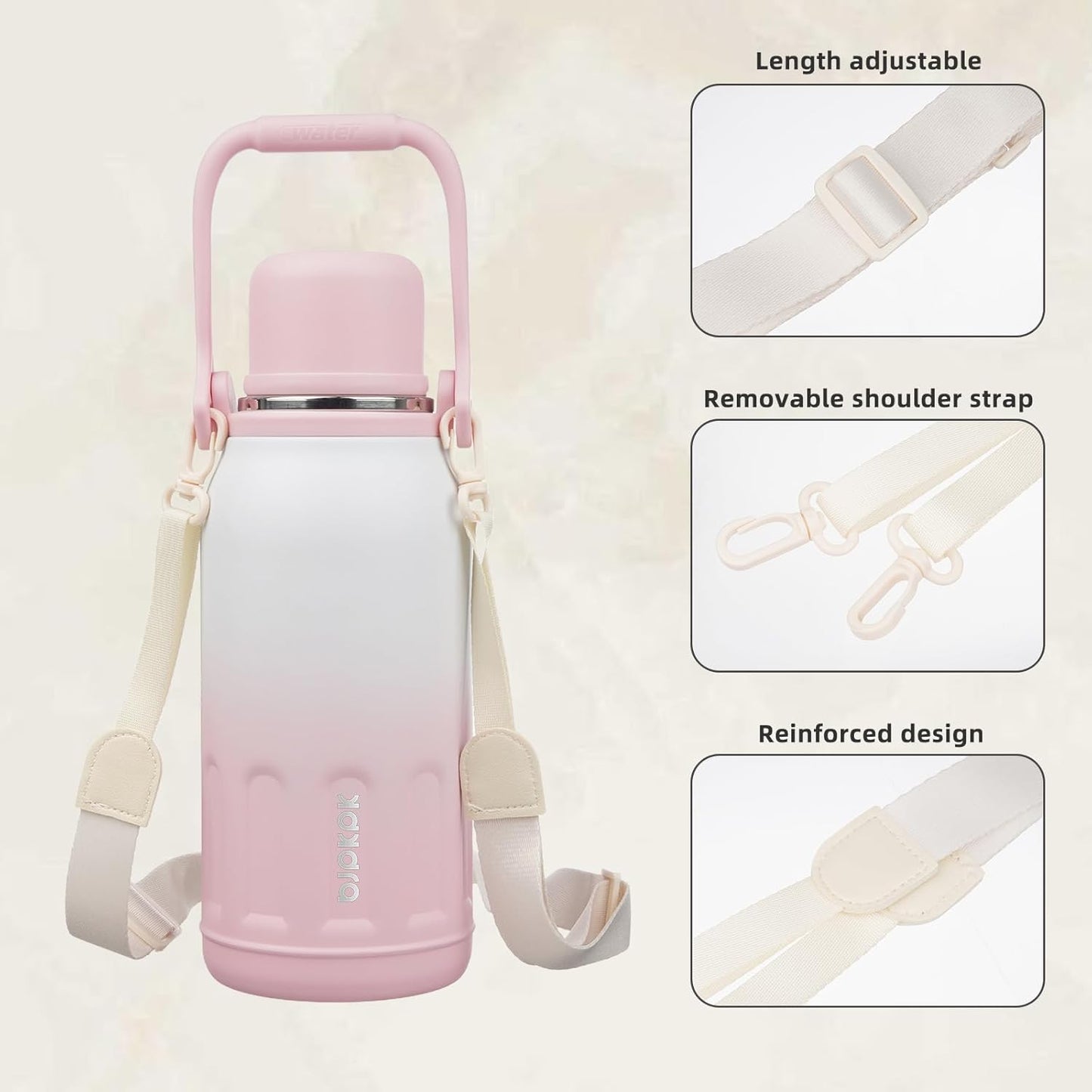 BJPKPK Insulated 40oz Thermos Water Bottle with Lid and Carry Handle Dishwasher Safe Stainless Steel Water Bottles,Pink Pearl