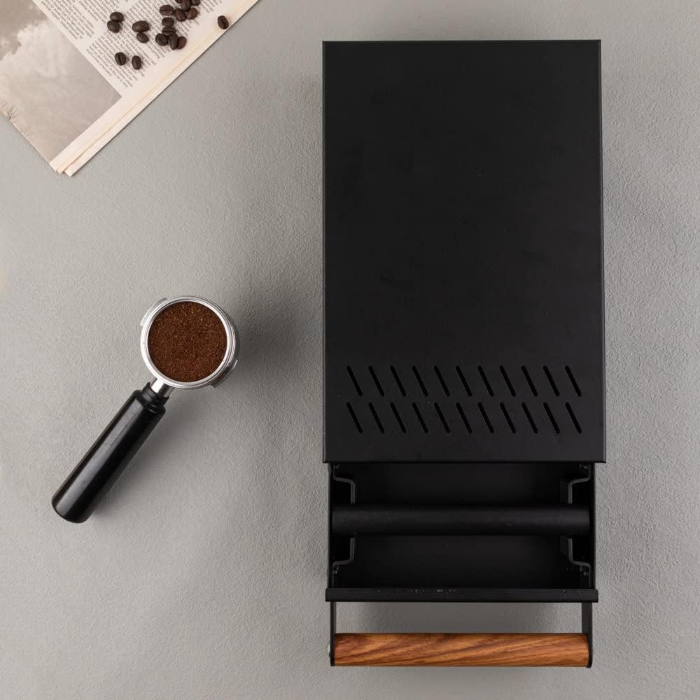 Espresso Knock Box Drawer with Handle Coffee Grounds Container Stainless Steel Coffee Knock Box Accessories (BLACK)