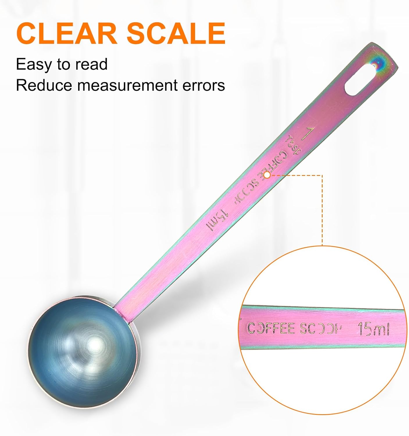 HARFINGTON Coffee Scoop Spoon 1tbsp (3tsp, 15ml) 304 Stainless Steel Long Handle Teaspoon/Tablespoon Measuring Spoons Scoops for Tea Sugar Kitchen, Multicolor