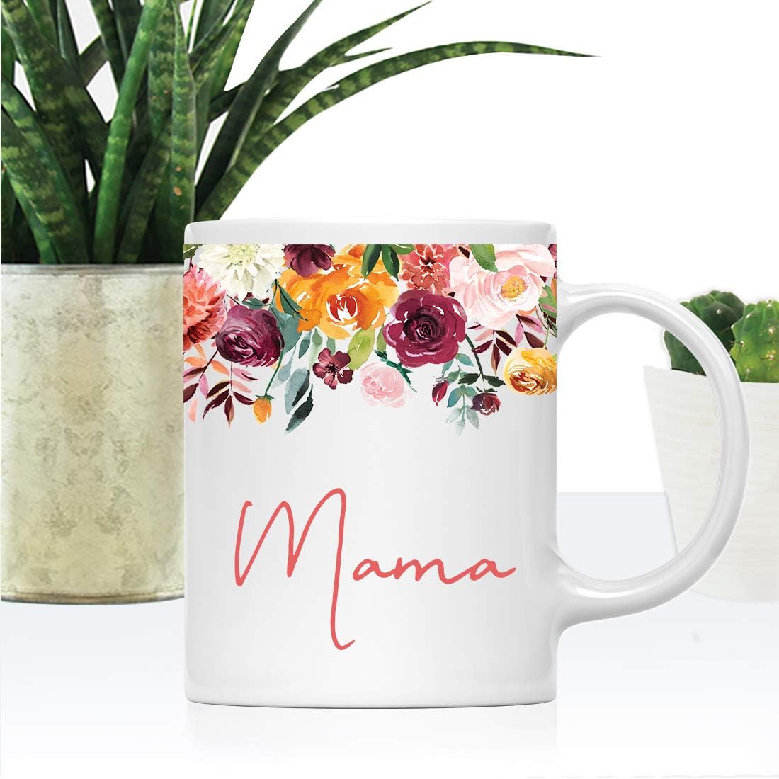 Andaz Press 11oz. Mother's Day Ceramic Coffee Tea Mug Gift, Fall Autumn Burgundy Orange Peach Flowers Roses Florals, Mama, 1-Pack