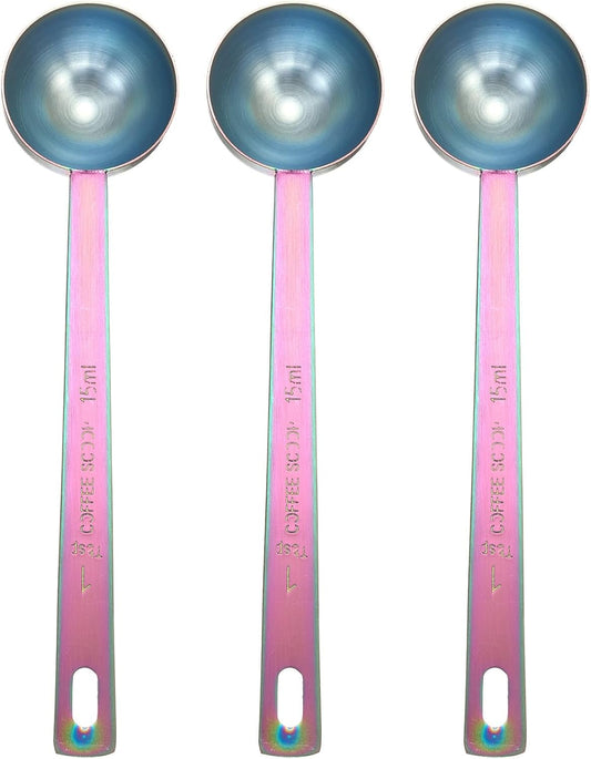 HARFINGTON 3pcs Coffee Scoop Spoon 1tbsp (3tsp, 15ml) 304 Stainless Steel Long Handle Teaspoon/Tablespoon Measuring Spoons Scoops for Tea Sugar Kitchen, Multicolor