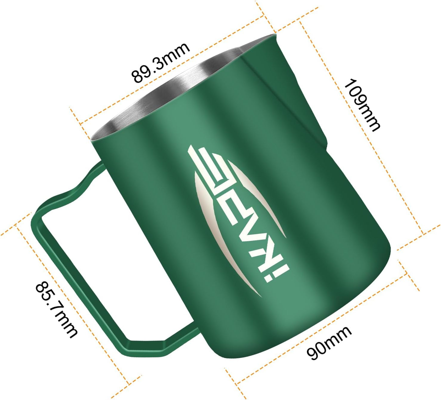 IKAPE Espresso Milk Pitcher, Espresso Steaming Pitcher with Sharp Spout for Espresso Barista Tool, 20.3 oz / 600ml Milk Frothing Jug (Green)