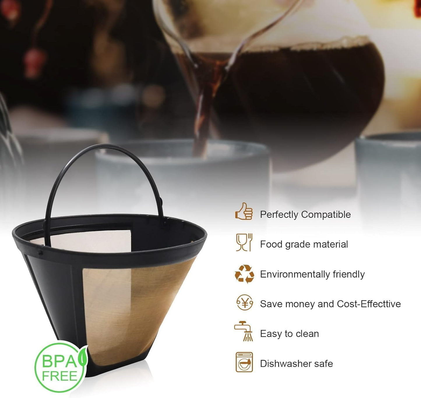 2Pack Reusable Coffee Filter Replacement and 10Pack Charcoal Water Filters Compatible with Cuisinart Coffee Maker