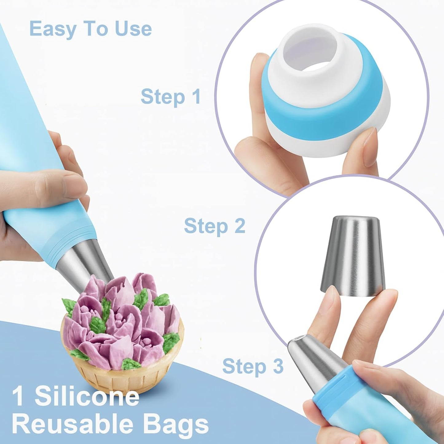 Russian Piping Tips Set – 12 Flower Frosting Nozzles, 2 Leaf Piping Tips, 2 Couplers, 20 Pastry Bags & 1 Reusable Bag – Large & Mini Russian Piping Tips for Cake Decorating, Cupcakes, Cookies