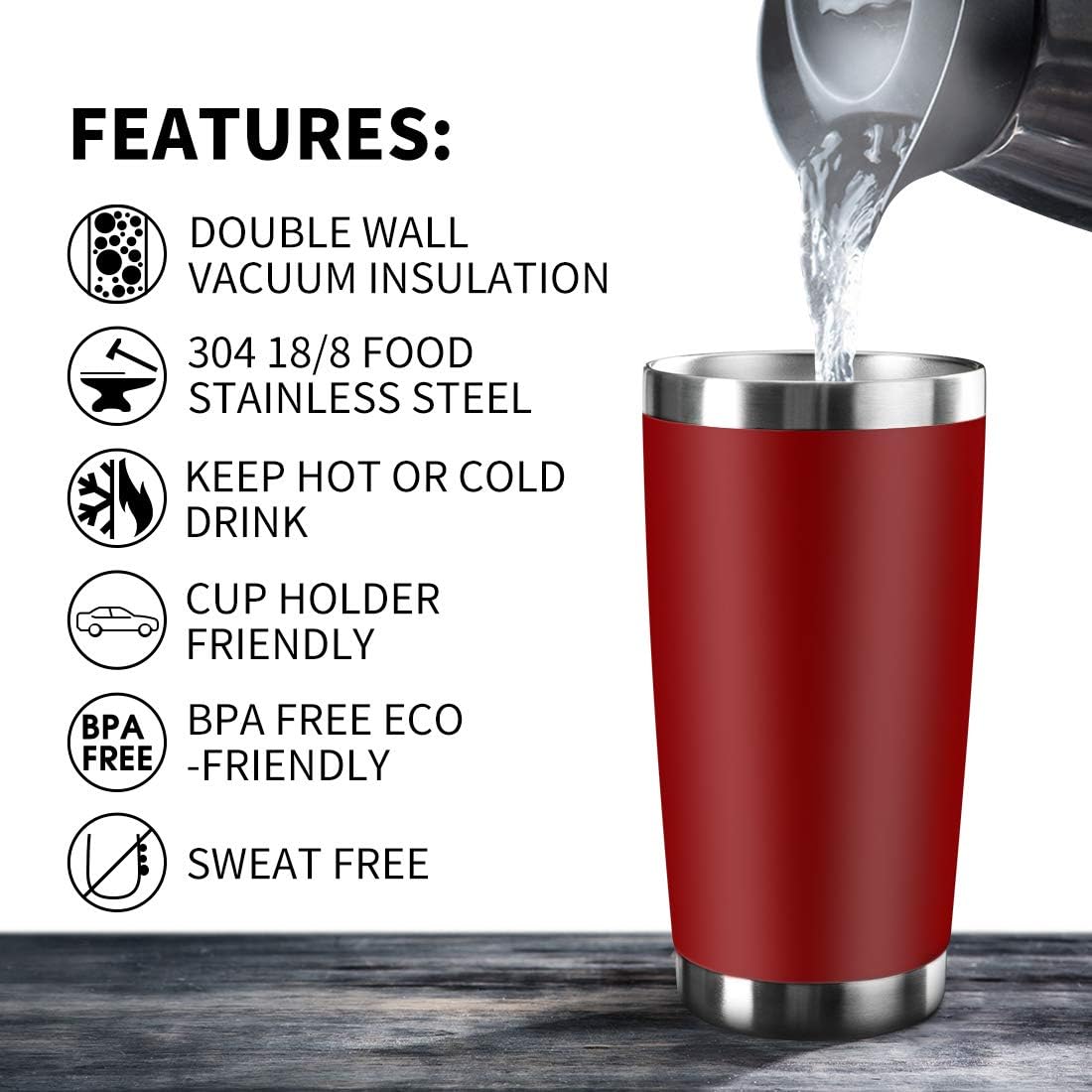 20oz Tumbler Bulk Stainless Steel Vacuum Insulated Tumblers with Lid Double Wall Travel Mug, Durable Powder Coated Coffee Cup, Suitable for Ice Drinks and Hot Beverage (Red 12pack)