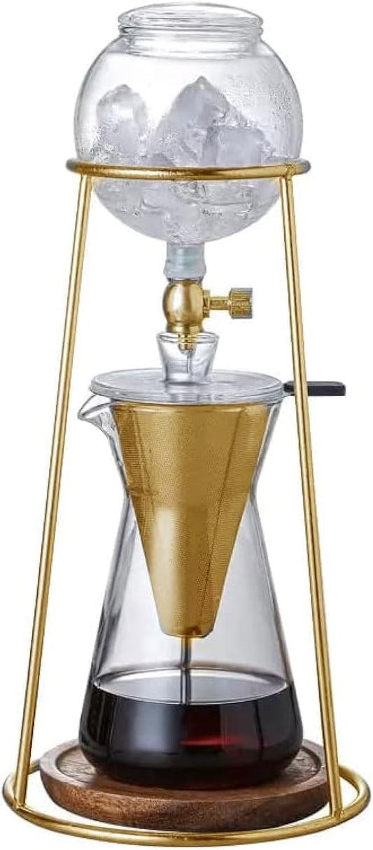 Nispira Iced Coffee Cold Brew Drip Coffee Maker Stainless Steal in Gold Color | 400mL | Borosilicate Glass