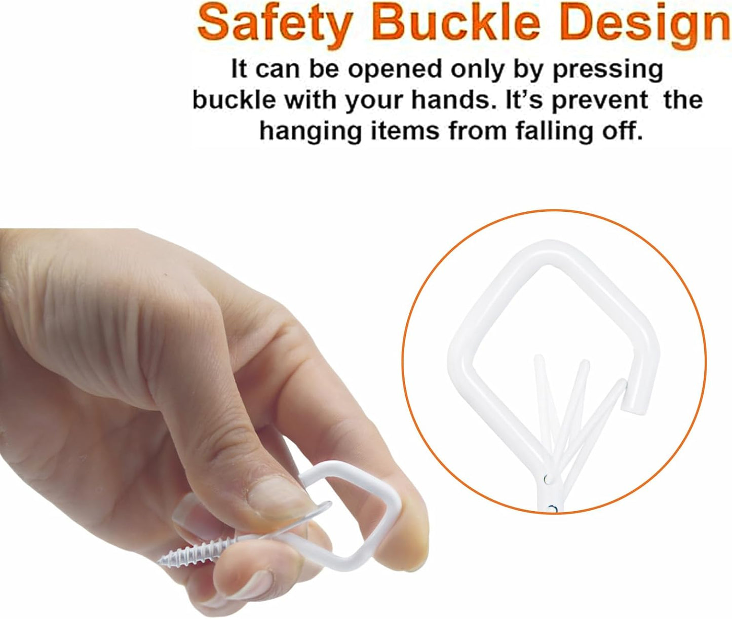 10PCS Eye Screw Hooks for Hanging Heavy Duty with Safety Buckle.Metal Ceiling Hooks for Hanging Plants,Cup,Wind Chime,Bird Feeders,christmas String Lights at Indoor&Outdoor,2.36 Inch(No Drill Bit)