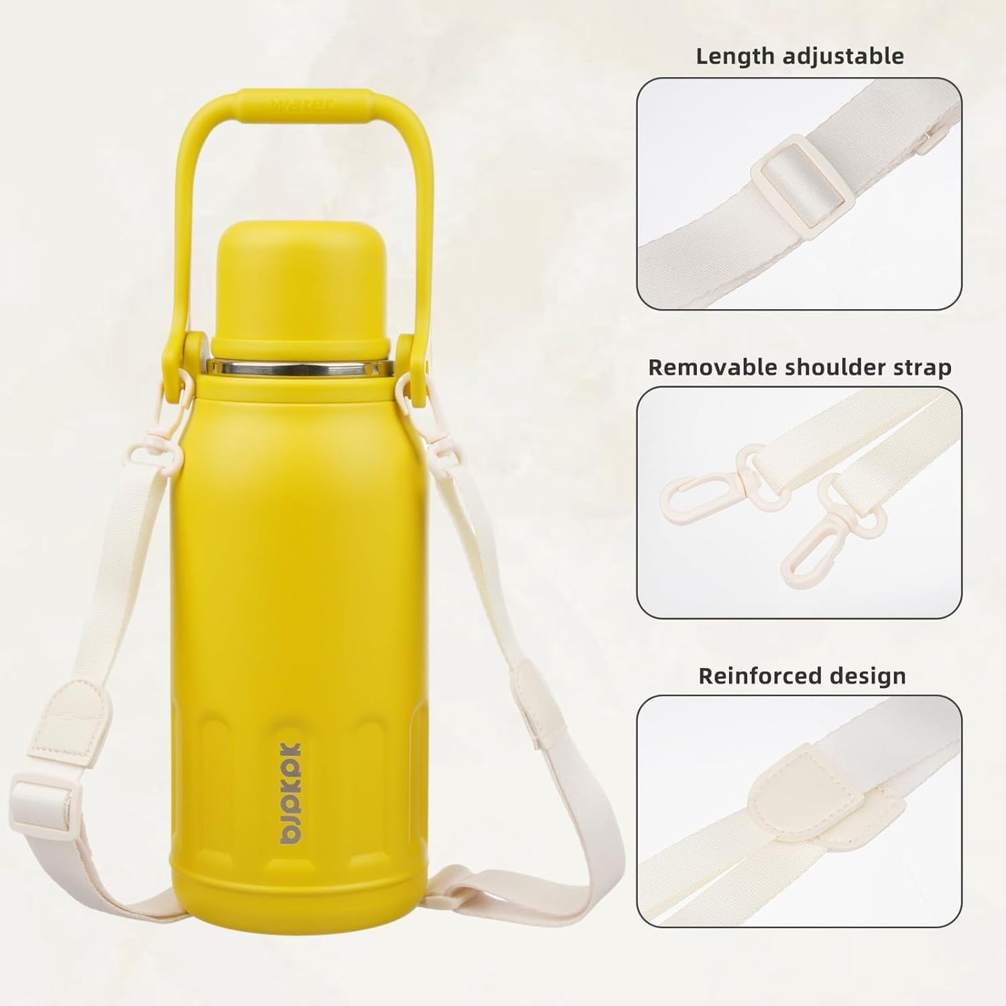 BJPKPK Insulated Thermos Water Bottle Double Wall with Handle and Lid 50oz Stainless Steel Water Bottles for Cold and Hot Beverages,Yellow