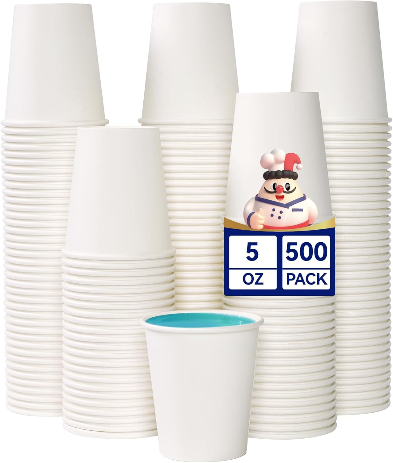 JOLLY CHEF 500 Count 5 oz Paper Cups, Disposable Bathroom Mouthwash White Drinking Cups for Home, Office, School, Store Use