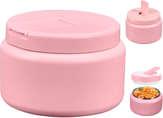13.5oz Kids Thermos for Hot Food, Insulated Vacuum Food Jar with Buckle Lid, Stainless Steel Wide Mouth Leak Proof Insulated Lunch Container for School Picnic Travel,Pink