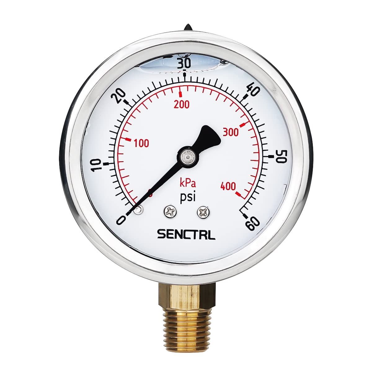 SENCTRL 60 Psi Glycerin Liquid Filled Low Pressure Gauge, 2.5" Dial Size, 1/4" NPT Lower Mount, Stainless Steel Case, Pool Sand Filter Water Pump Tire Water Oil Air Pressure Test