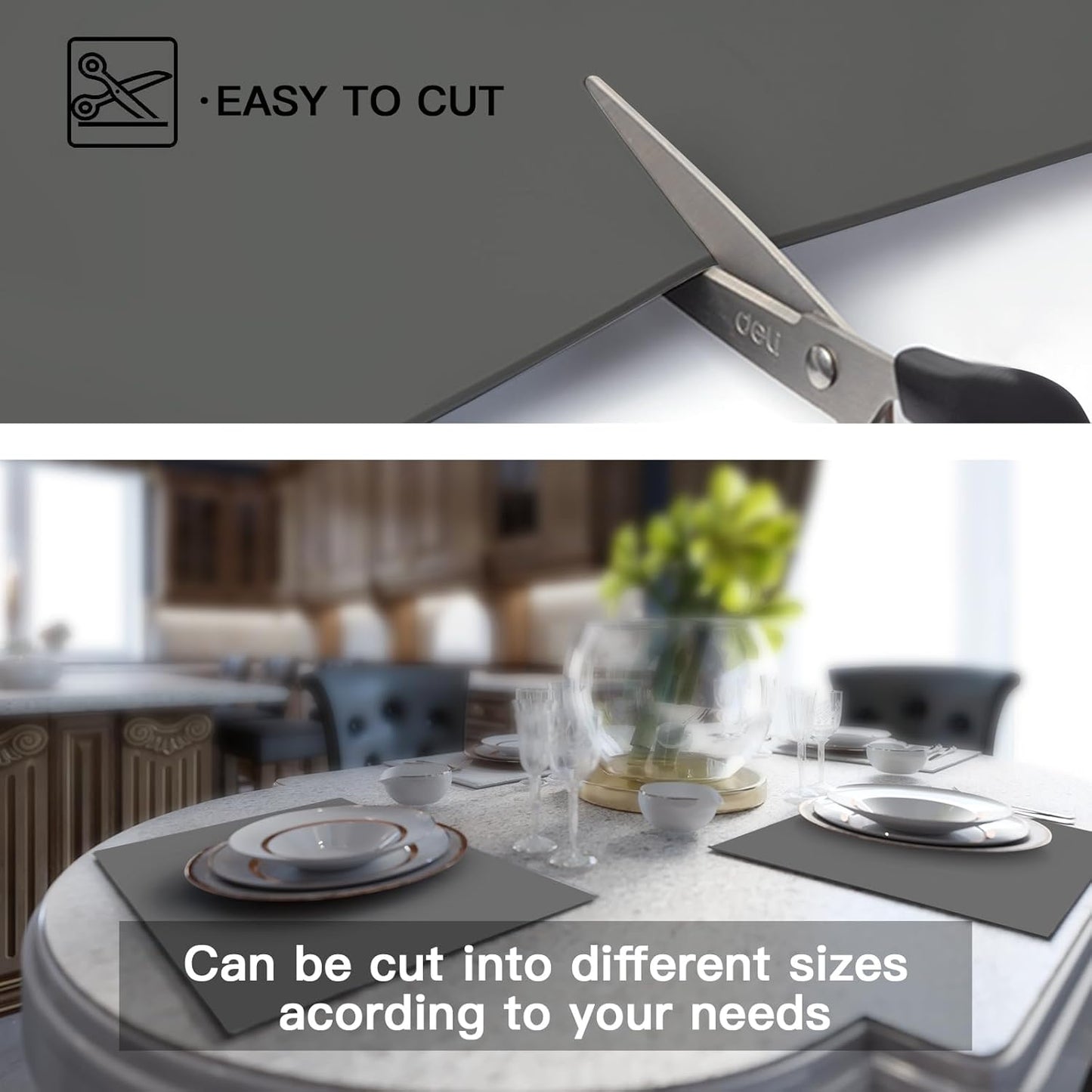 2MM Thick Silicone Countertop Mat, 35.4"x 23.6" Silicone Mats for Kitchen Counter, Nonslip Heat Resistant Mat, Large Kitchen Counter Mats, Waterproof Countertop Protector, Dark Gray