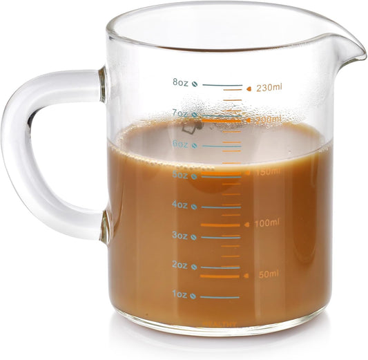 8oz Borosilicate Glass Measuring Cup with Spout Heat&Cold Resistant, Precise oz/ml Measurements, Drip Free Pouring for Kitchen, Baking, Coffee & Lab Easy to Clean Durable & Non-Toxic (Colourful-A)