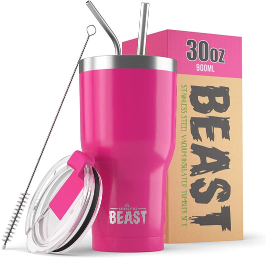 Beast 30 oz Tumbler Stainless Steel Vacuum Insulated Coffee Ice Cup Double Wall Travel Flask (Cupcake Pink)