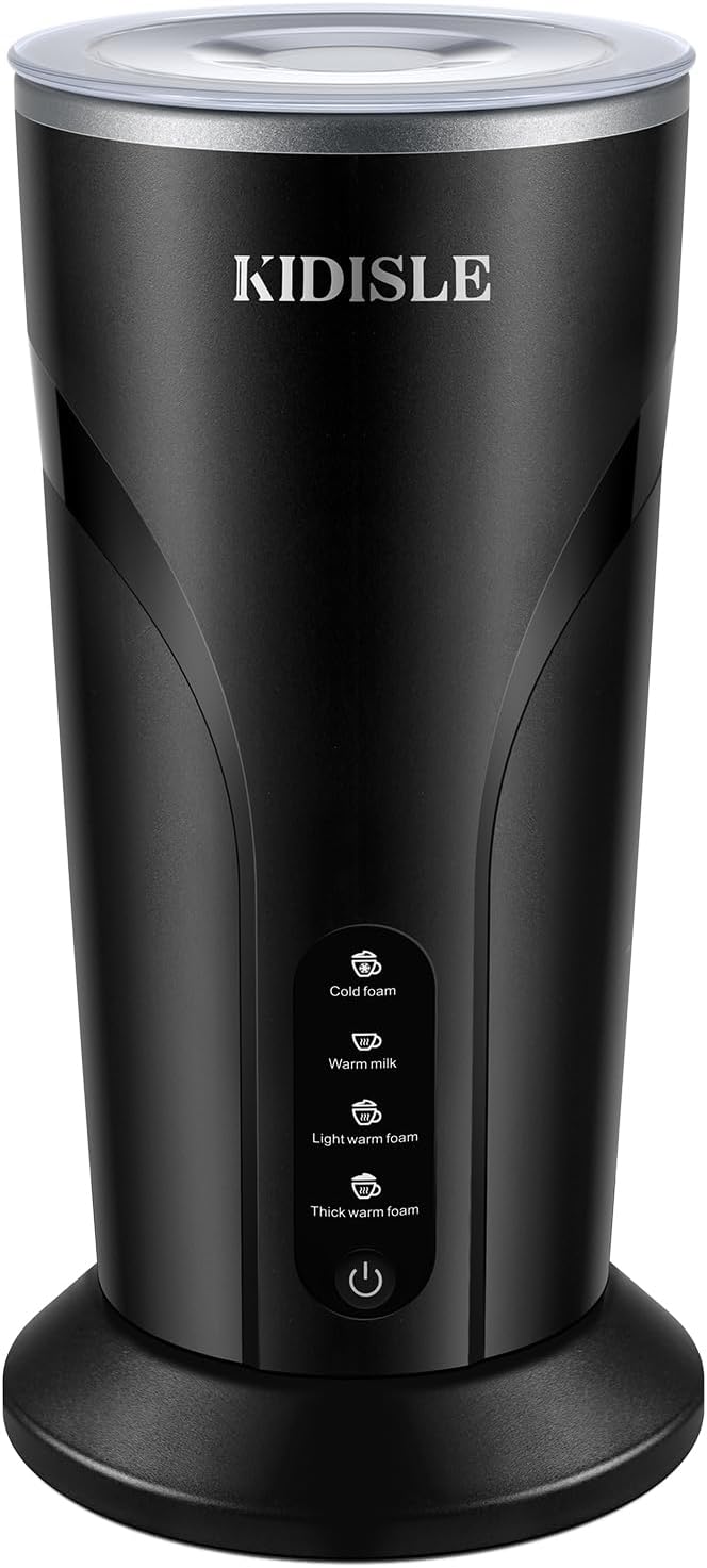 4-in-1 Electric Milk Frother and Steamer, Milk Steamer and Cold Foam Maker, Hot Chocolate Maker, Frother for Coffee, Latte, Macchiato, Cappuccino, BPA Free, Black