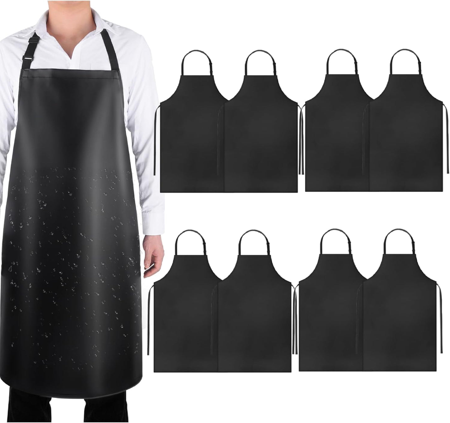 8 Pack Waterproof Rubber Vinyl Apron 40 Inch Chef Aprons for Men Heavy Duty Chemical Work Apron Extra Long Grilling Aprons with Adjustable Bib Apron for Dishwashing Lab Butcher Cooking Kitchen Black