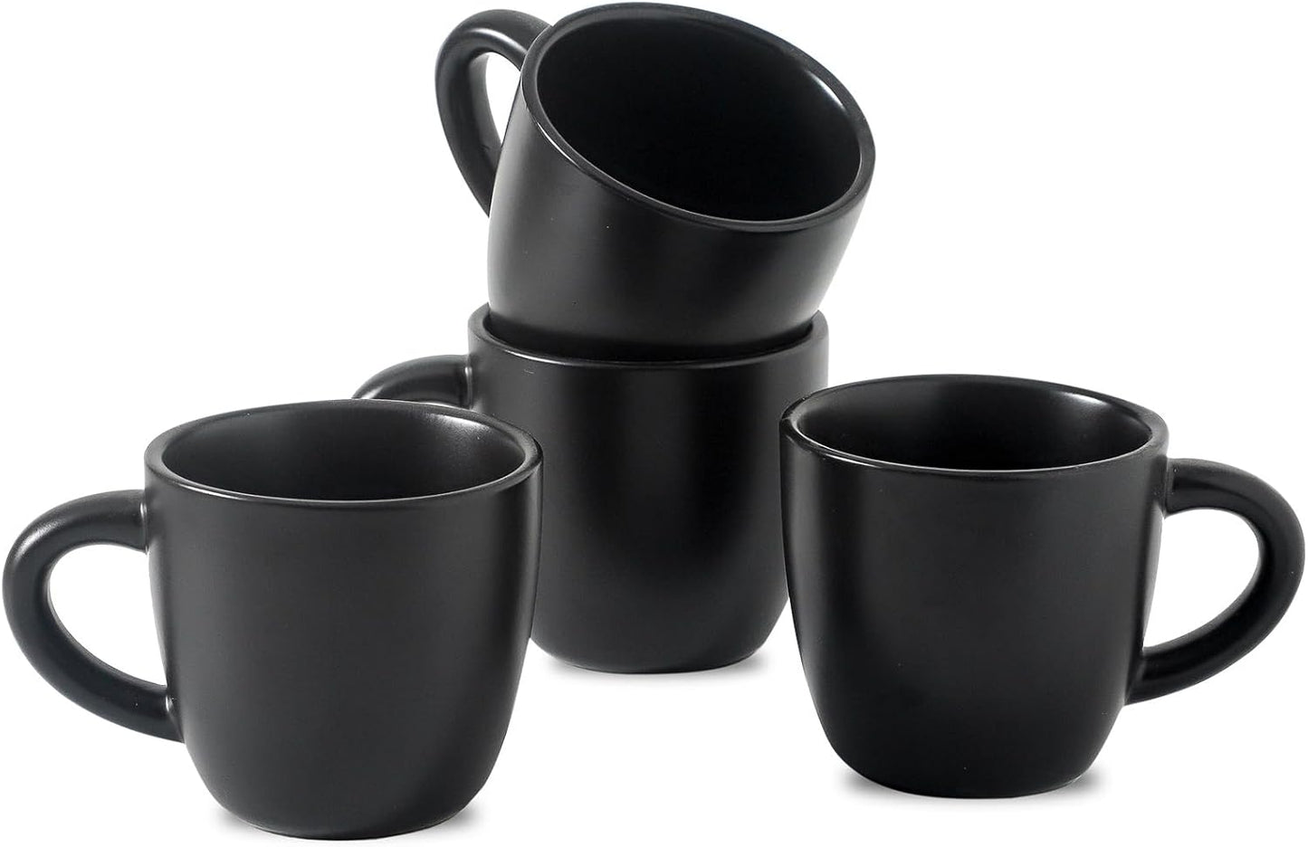 Hasense 7 Ounce Cappuccino Cups Set of 4 Perfect for Latte, Americano, Cafe Mocha and Tea, Ceramic Coffee Cups Ideal for Party Cafe Home and Kitchen, Microwave and Dishwasher safe, Black