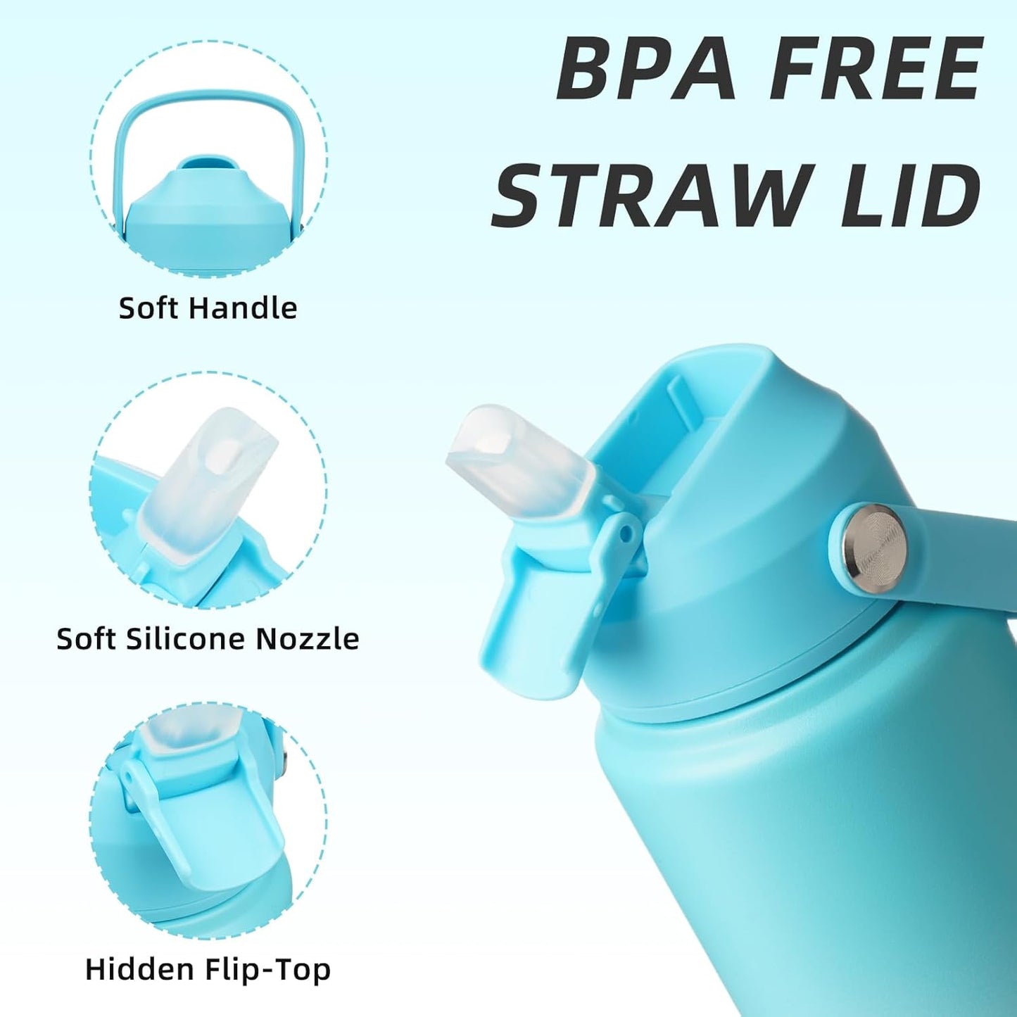 BJPKPK Water Bottle with Straw Lid, 24oz Vacuum Insulated Water Bottles, Metal Stainless Steel Thermos for Sports, Travel, BPA Free Leak Proof Thermos, Cups, Flasks, Tumblers,Sea Salt