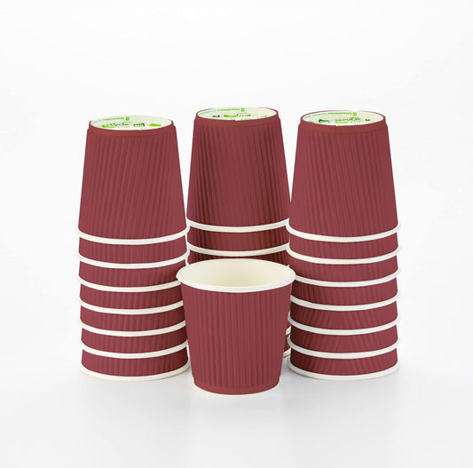 4 oz Crimson Paper Coffee Cup - Ripple Wall - 2 1/2" x 2 1/2" x 2 1/4" - 500 count box