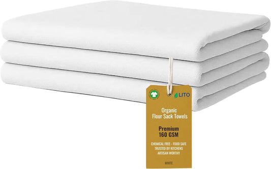 Flour Sack Towels | Tea Towel for Crafts| Kitchen Dish Cotton Blank Towel for Embroidery| Baking Bread Proofing Linen Cover| Thick Absorbent Quick Dry| 3 Pack 28"x28" White