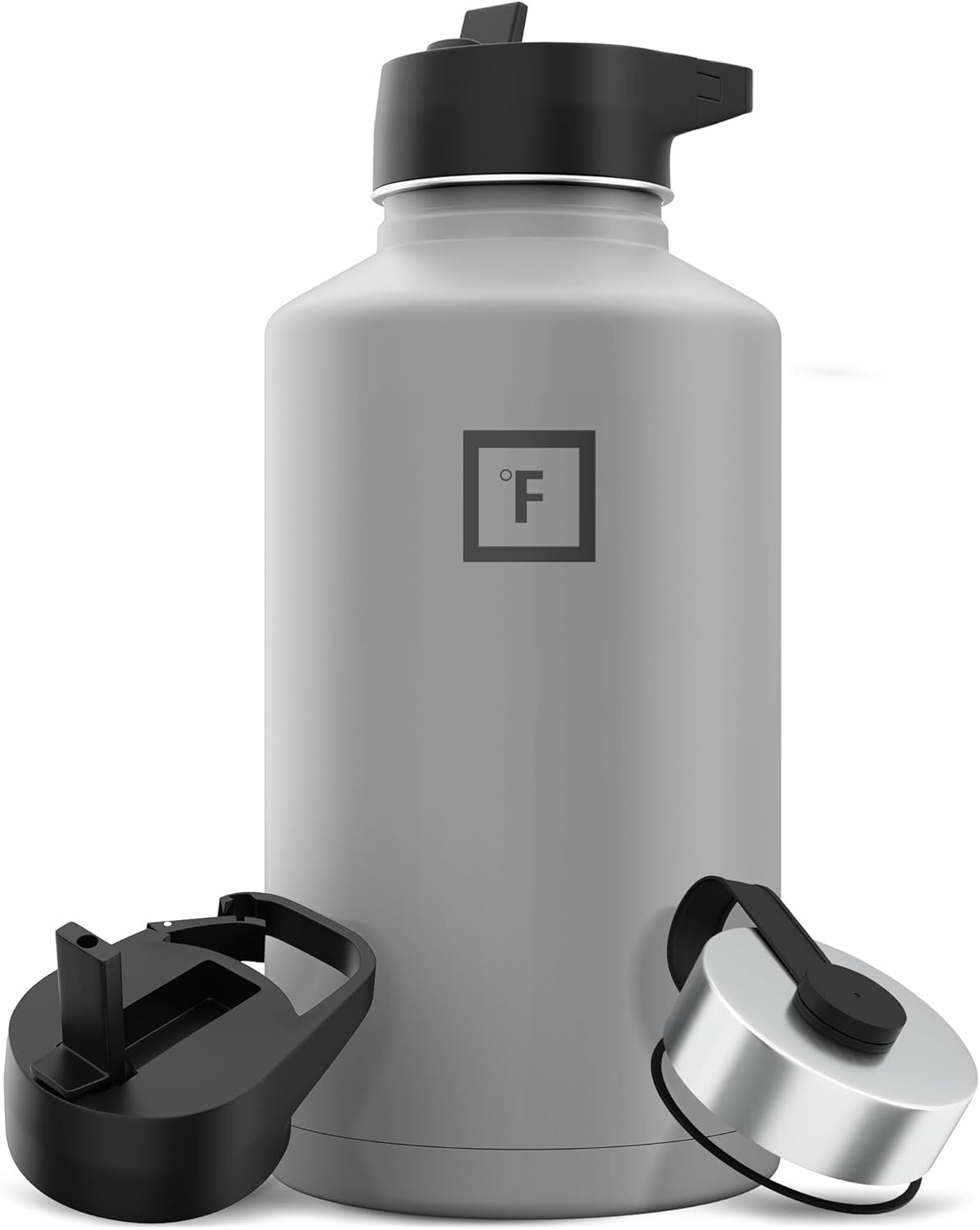 IRON °FLASK Camping & Hiking Hydration Flask with 3 Lids - Stainless Steel, Double Walled & Vacuum Insulated Water Bottle - Leak Proof & BPA Free (Graphite, Straw - 64 oz)