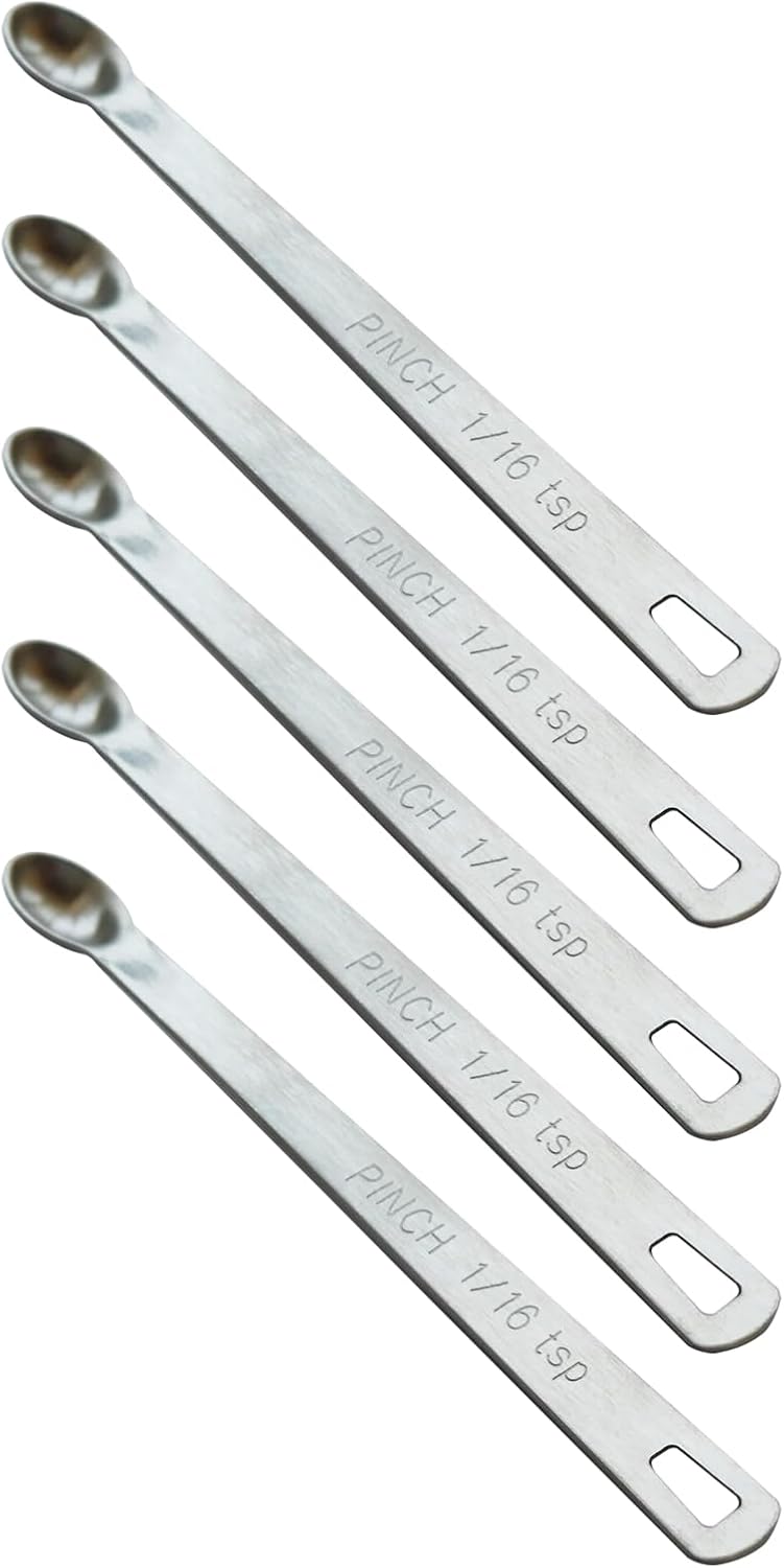 5PCS 1/16 Teaspoon(1/16tsp, 0.31ml, Pinch) Single Tiny Measuring Spoon, Small Individual Stainless Steel Measure Spoons Only