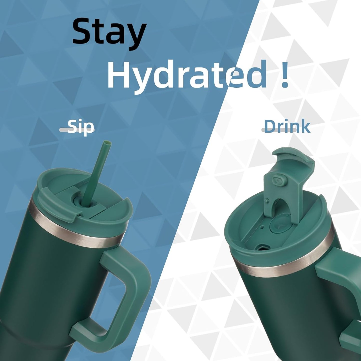 30 oz Tumbler with Handle and 2 Straws,2 in 1 Lid Insulated Water Bottle Stainless Steel Travel Coffee Mug,Dark Green