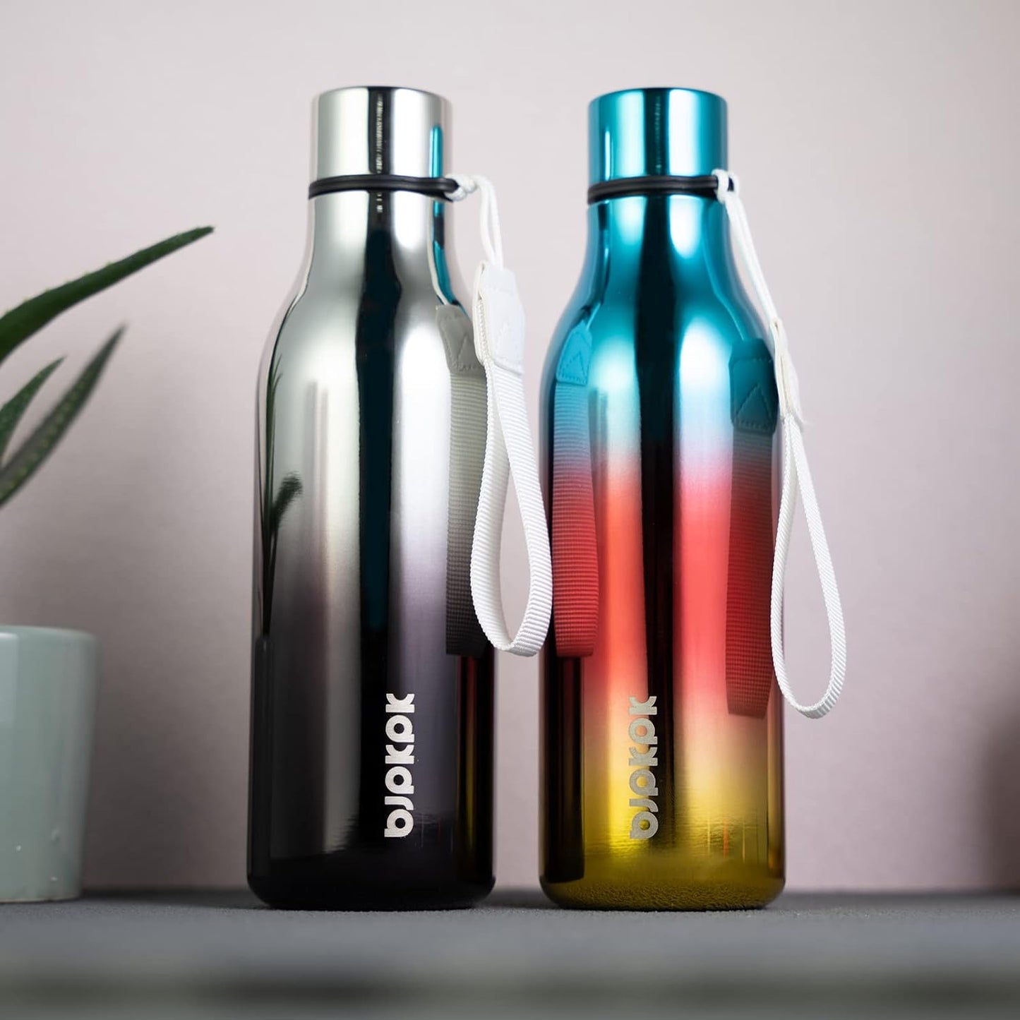 BJPKPK Insulated Water Bottles, 18 oz Stainless Steel Metal Water Bottle with Strap, BPA Free Leak Proof Thermos,Mugs,Flasks, Reusable Water Bottle for Sports & Travel, Caribbean Sunrise