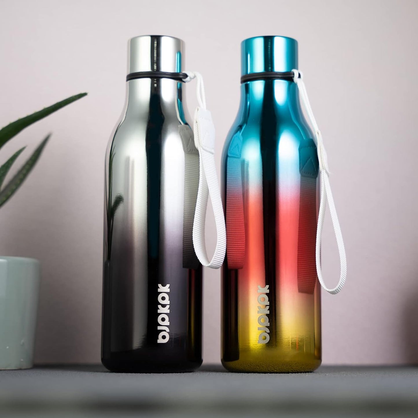 BJPKPK Insulated Water Bottles, 18 oz Stainless Steel Metal Water Bottle with Strap, BPA Free Leak Proof Thermos, Mugs, Flasks, Reusable Water Bottle for Sports & Travel, Shining Blue