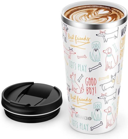 Insulated Coffee Mug with Ceramic Coating, 18oz Travel Mug with Leak-proof Lid, Vacuum Double-wall Tumbler, Stainless Steel Thermal Cup for Tea, Hot Cocoa, Cold Beverage, Ice Drinks